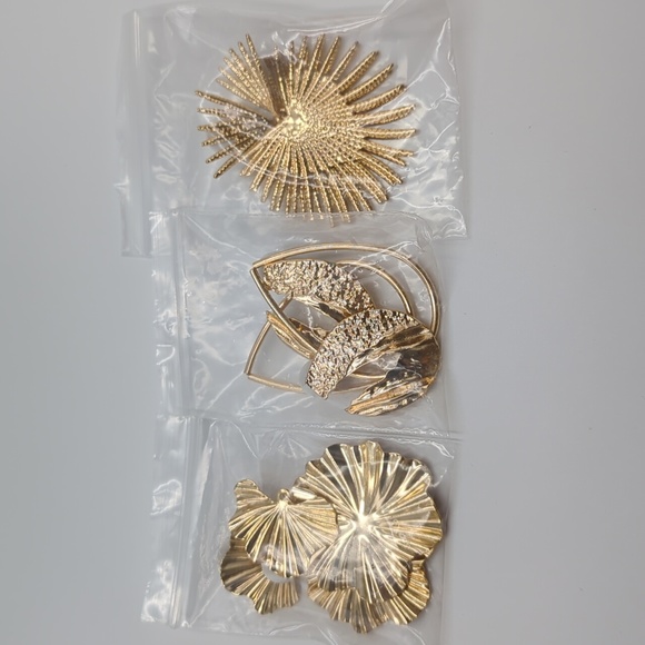 3 pairs Gold Fashion Geometric Earrings Exaggerated Statement Lightweight! - Picture 2 of 2